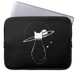 Cosmic Cat Minimalistische Lijn Kunst Laptop Hoes