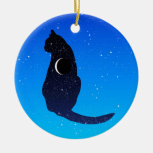 Cosmic Cat on a Starry Sky Background Keramisch Ornament