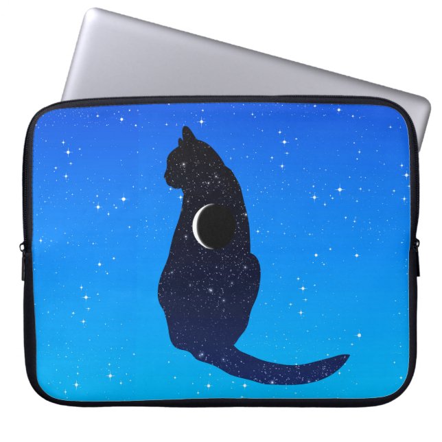 Cosmic Cat on a Starry Sky Background Laptop Sleeve (Voorkant)