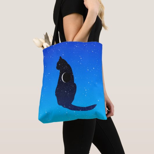 Cosmic Cat on a Starry Sky Background Tote Bag (Dichtbij)