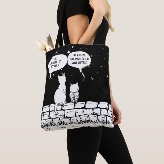 Cosmic Cat Perspective Funny Cat Art Tote Bag (Dichtbij)