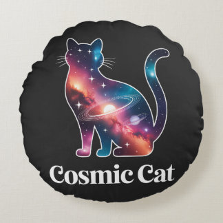 Cosmic Cat Silhouette Galaxy Space Stars Celestial Rond Kussen