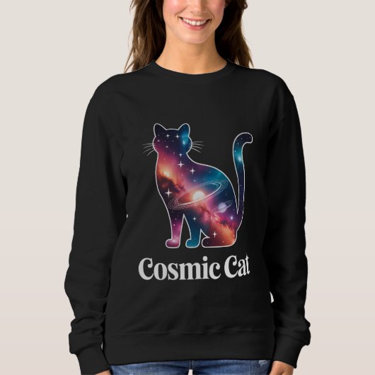 Cosmic Cat Silhouette Galaxy Space Stars Celestial Trui (Voorkant)