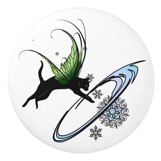 Cosmic Cat Snowflake Keramische Knop (Voorkant)