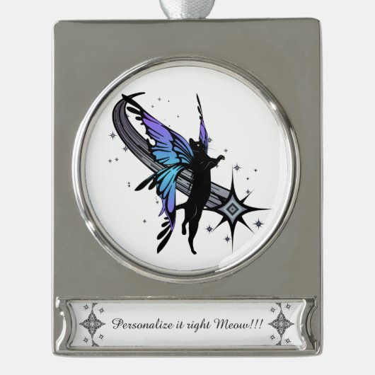 Cosmic Cat Star Verzilverd Banner Ornament (Voorkant)