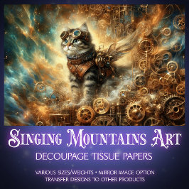 Cosmic Cat Steampunk Gear Adventure Decoupage Tissuepapier