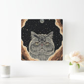 Cosmic Cat Vierkante Klok (Huis)