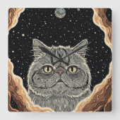 Cosmic Cat Vierkante Klok (Voorkant)