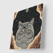 Cosmic Cat Vierkante Klok (Hoek)