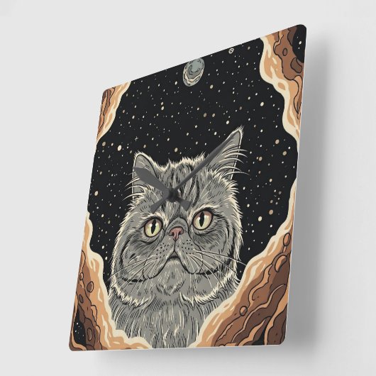 Cosmic Cat Vierkante Klok (Hoek)