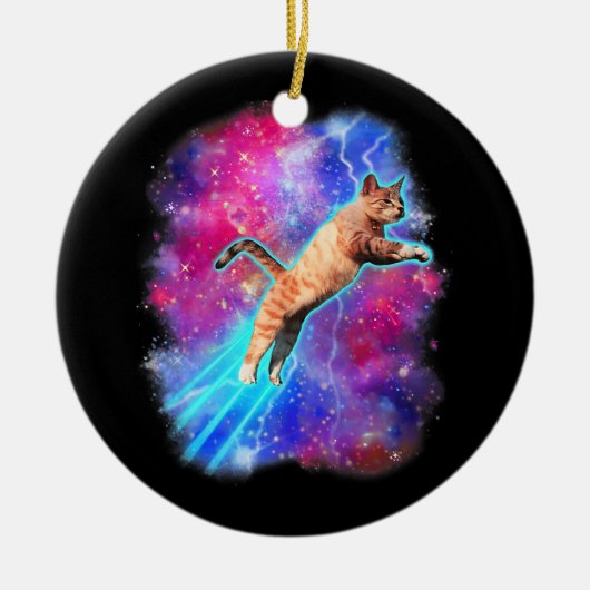Cosmic Cats Funny Outer Space T-shirt Galaxy Kat K Keramisch Ornament (Voorkant)