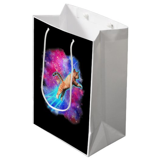 Cosmic Cats Funny Outer Space T-shirt Galaxy Kat K Medium Cadeauzakje (Voorkant Gekanteld)