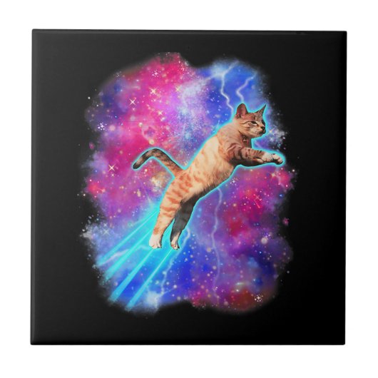Cosmic Cats Funny Outer Space T-shirt Galaxy Kat K Tegeltje (Voorkant)
