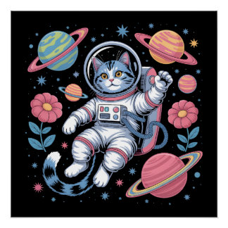 Cosmic Catstronaut in Neon Space Vaporwave Perfect Poster