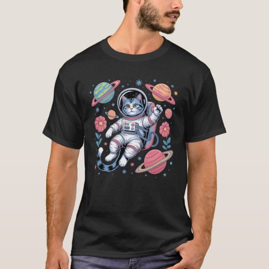 Cosmic Catstronaut in Neon Space Vaporwave T-shirt (Voorkant)