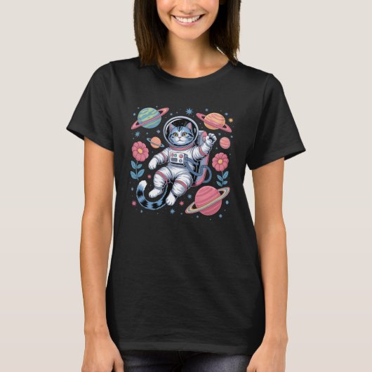 Cosmic Catstronaut in Neon Space Vaporwave T-shirt (Voorkant)