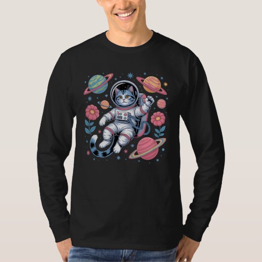 Cosmic Catstronaut in Neon Space Vaporwave T-shirt (Voorkant)