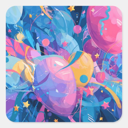 Cosmic Celebration: Abstract Floating Orbs and Sta Vierkante Sticker (Voorkant)
