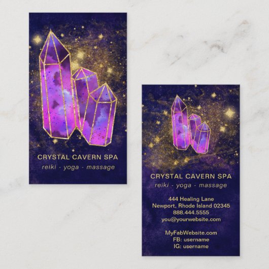 *~* Cosmic Celestial Crystals Gold Glitter Visitekaartje (Voorkant / Achterkant)