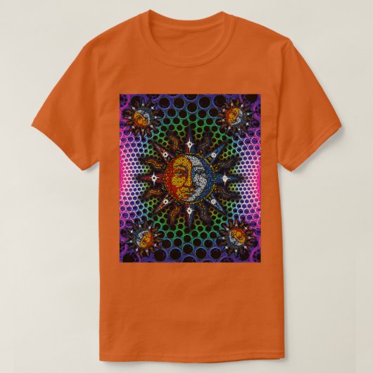 Cosmic Celestial Mosaic Sun amp Moon T-shirt (Design voorkant)