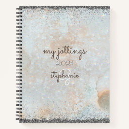 Cosmic Celestial Silver Glitter Girly Monogram Notitieboek