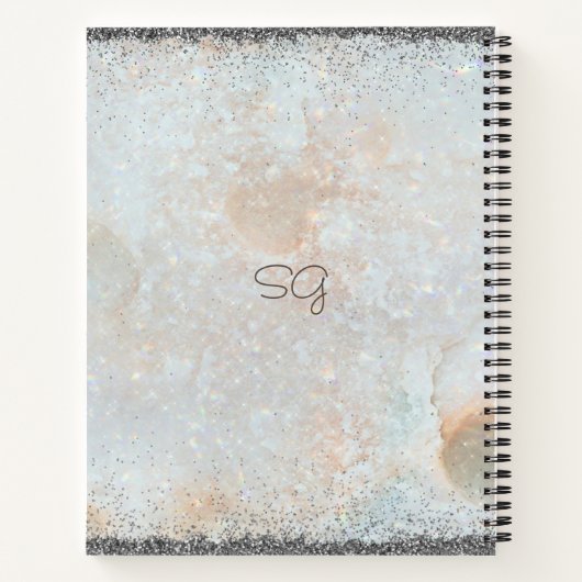 Cosmic Celestial Silver Glitter Girly Monogram Notitieboek (Achterkant)
