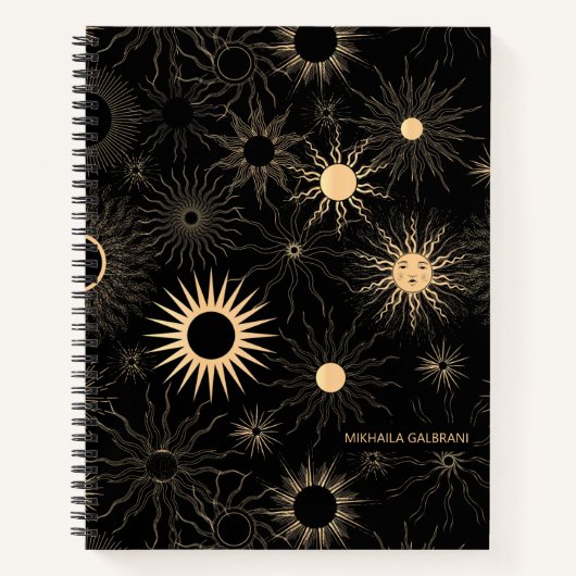 Cosmic Celestial Sun Pattern Personalized Notitieboek (Voorkant)