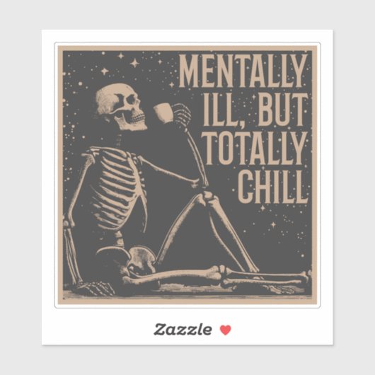 Cosmic Chill: Het ontspannen skelet Sticker (Vel)