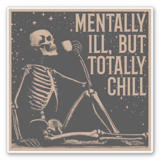 Cosmic Chill: Het ontspannen skelet Sticker (Voorkant)