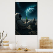 Cosmic Chill — Relaxing Astronaut with Planet View Poster (Keuken)