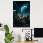 Cosmic Chill — Relaxing Astronaut with Planet View Poster (Thuiskantoor)