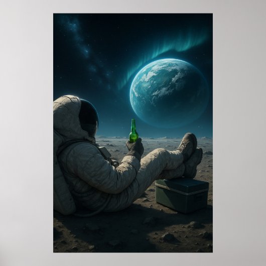 Cosmic Chill — Relaxing Astronaut with Planet View Poster (Voorkant)