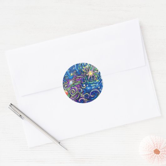 Cosmic Christmas Tree Ronde Sticker (Envelop)