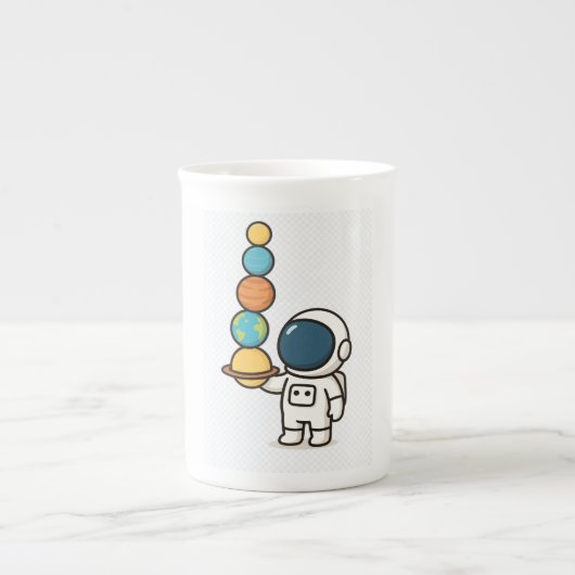 Cosmic Coffee Companion - Schattigee astronaut Porselein Kop (Voorkant)