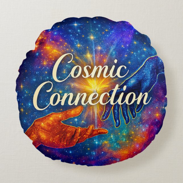 🪐 Cosmic Connection Decorative Pillow Rond Kussen (Voorkant)