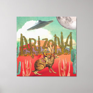 Cosmic Cowboy Arizona Jackalope Surreal Collage Canvas Afdruk