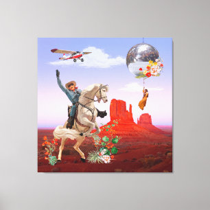 Cosmic Cowboy Disco Canyon Horse Surreal Collage Canvas Afdruk