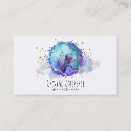*~* Cosmic Crystal Gold Stars Gemstone Universe Visitekaartje (Voorkant)