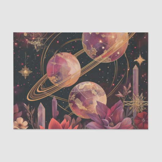 Cosmic Crystal Ringed Planet Fantasy Art (11) Tissuepapier (Voorkant)