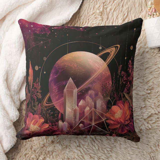Cosmic Crystal Ringed Planet Fantasy Art (4) Kussen (Deken)