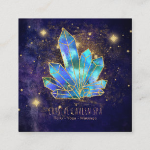 *~* Cosmic Crystals Gold Glitter Stars Blue Vierkante Visitekaartje