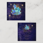*~* Cosmic Crystals Gold Glitter Stars Blue Vierkante Visitekaartje (Voorkant / Achterkant)