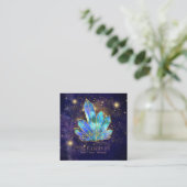 *~* Cosmic Crystals Gold Glitter Stars Blue Vierkante Visitekaartje (Staand voorkant)