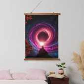 "Cosmic Descent — Man Staring Into a Neon Galactic Hangend Wandkleed (Slaapkamer)