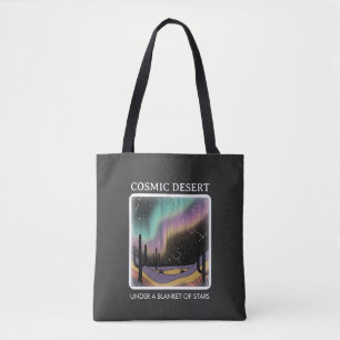 Cosmic Desert Aurora • Retro Western Nachtelijke H Tote Bag