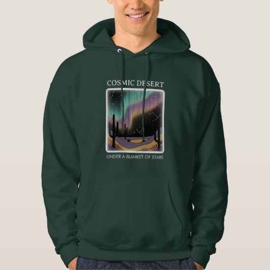 Cosmic Desert Aurora • Retro Western Night Sky Hoodie (Voorkant)