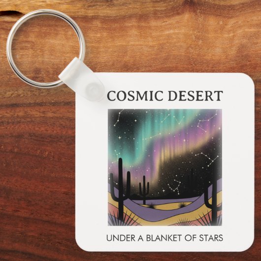 Cosmic Desert Aurora • Retro Western Night Sky Sleutelhanger (Voorkant)