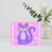 Cosmic Design Cat Stars Cartoon Art Briefkaart Roz (Staand voorkant)