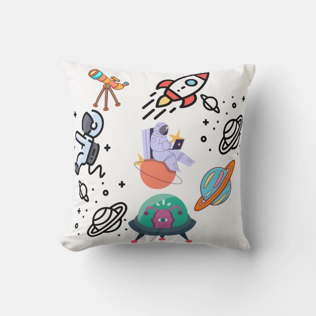 Cosmic Dreams Astronaut & Telescope Pillow Kussen (Voorkant)