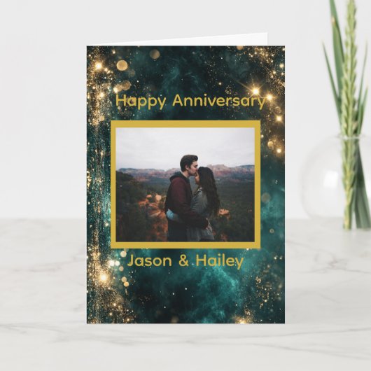 Cosmic Dreamscape Golden Sparkles Custom Photo Kaart (Voorkant)